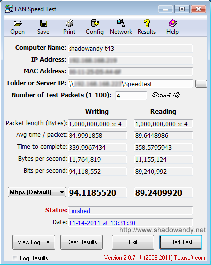 Aztech HL115EP Network throughput test