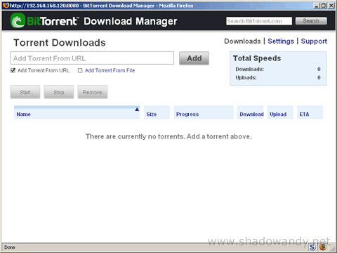 ReadyNAS - Bittorrent main page